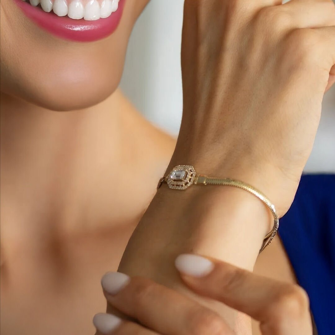 14 Ayar Altın Taşlı Balık Sırtı Baget Bileklik - Görsel 3