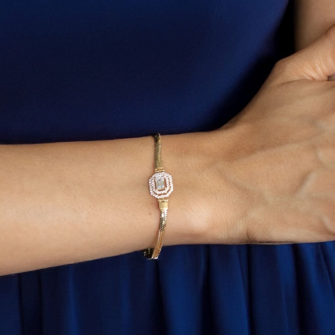 14 Ayar Altın Taşlı Balık Sırtı Baget Bileklik - Görsel 4