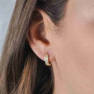 14 Ayar Altın Üç Sıra Taşlı Halka Küpe