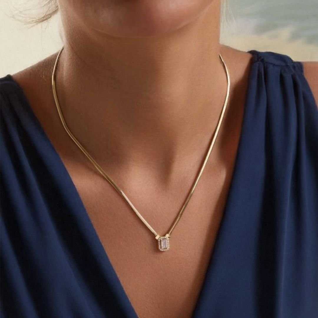 Altın Balık Sırtı Bagetli Zincir Kolye - Görsel 2