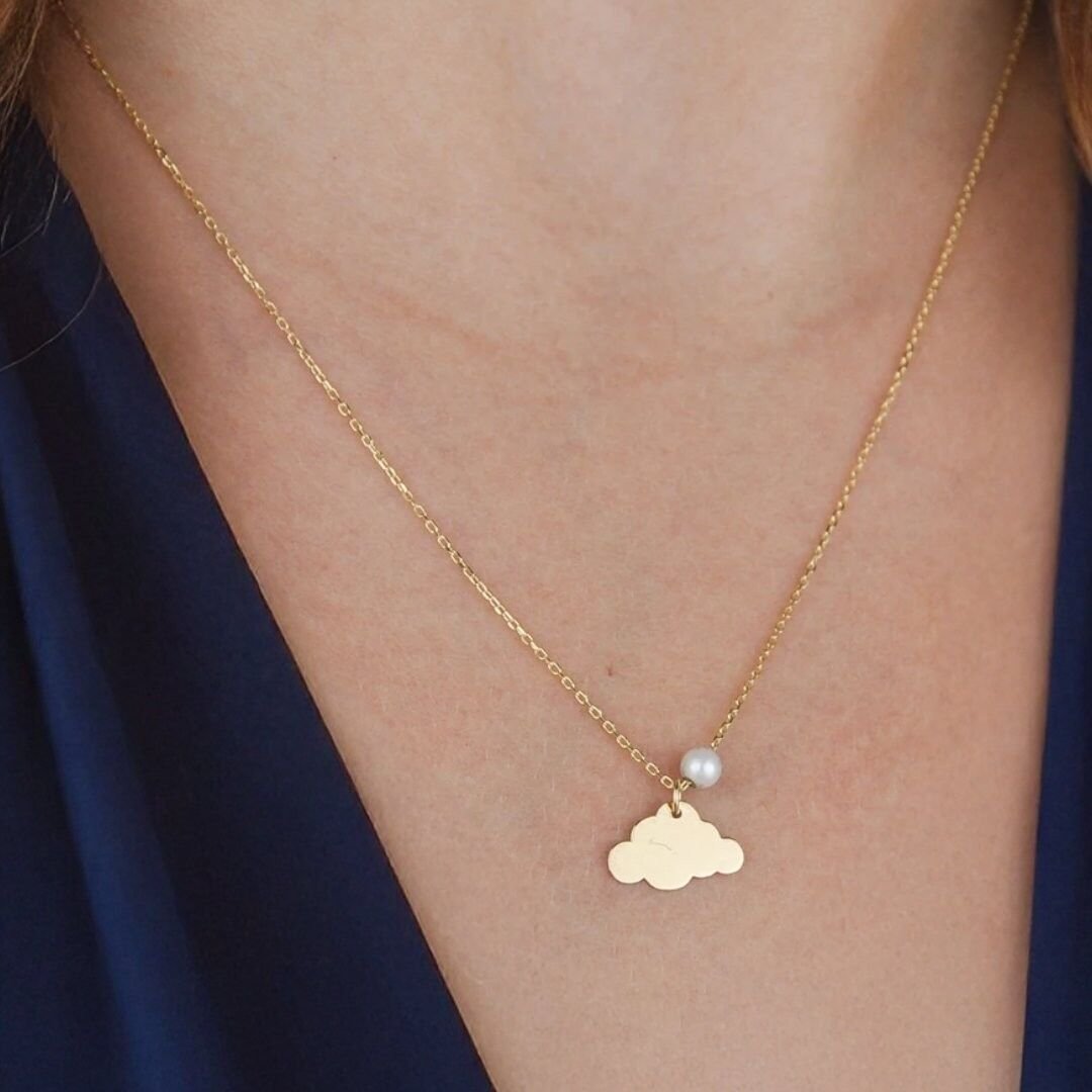 14 Ayar Altın İnci Bulut Kolye - Görsel 2