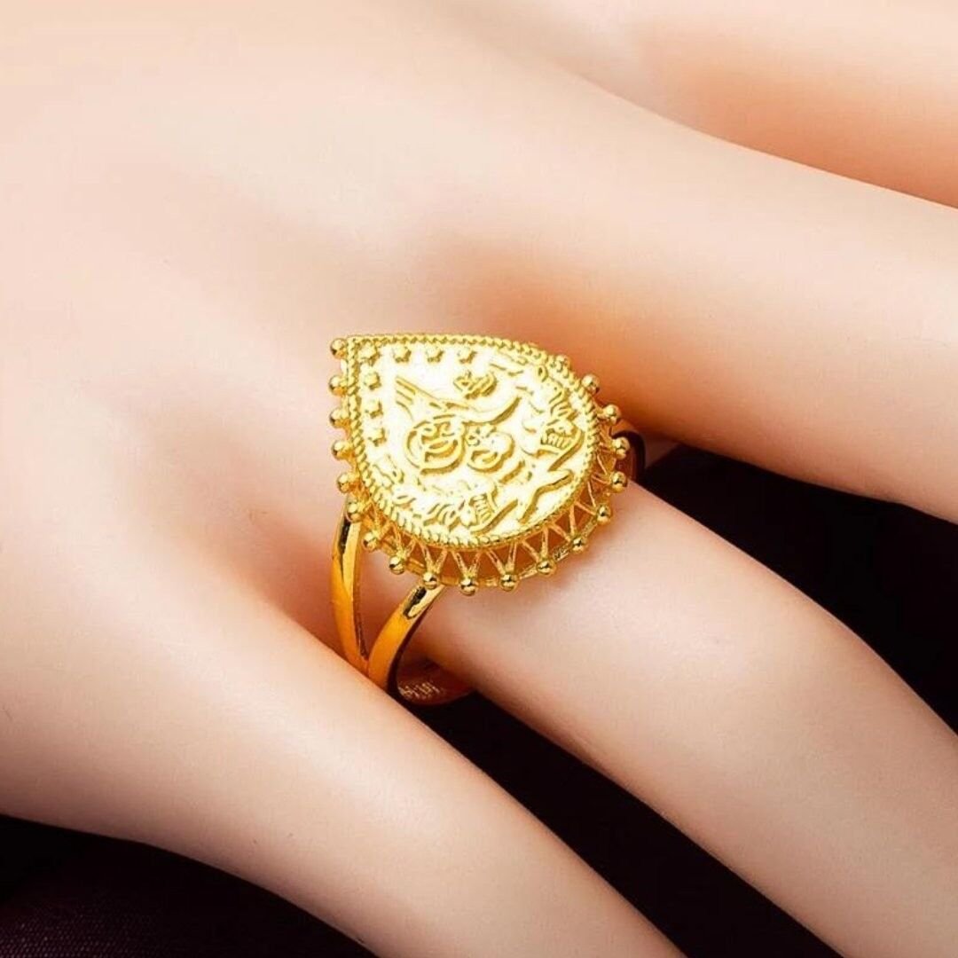 8 Ayar Çift Damla Tuğra Altın Yüzük - Görsel 2