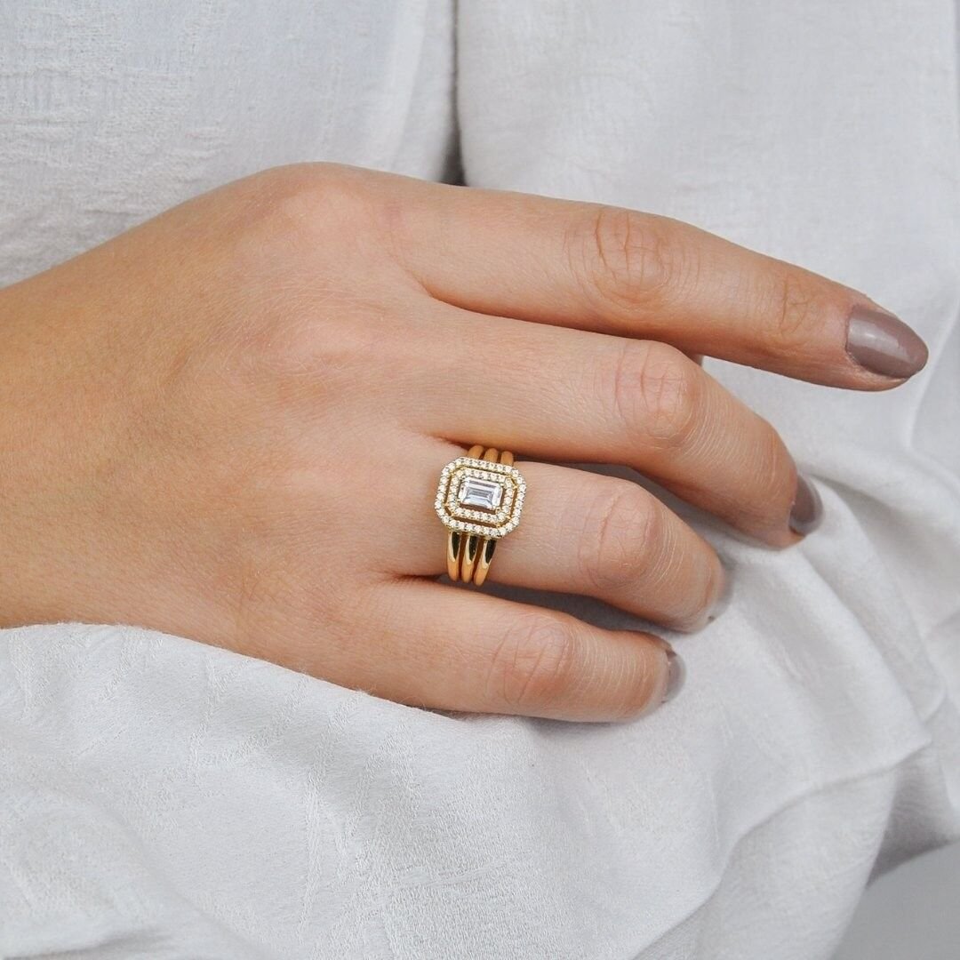 14 Ayar Altın Üç KolluBaget Yüzük - Görsel 2