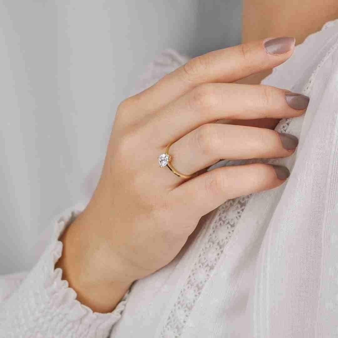 14 Ayar Altın Damla Tektaş Yüzük - Görsel 2