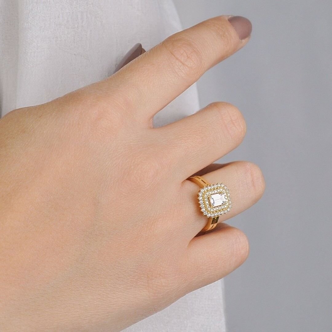 14 Ayar Altın Çift Kollu Baget Yüzük - Görsel 2