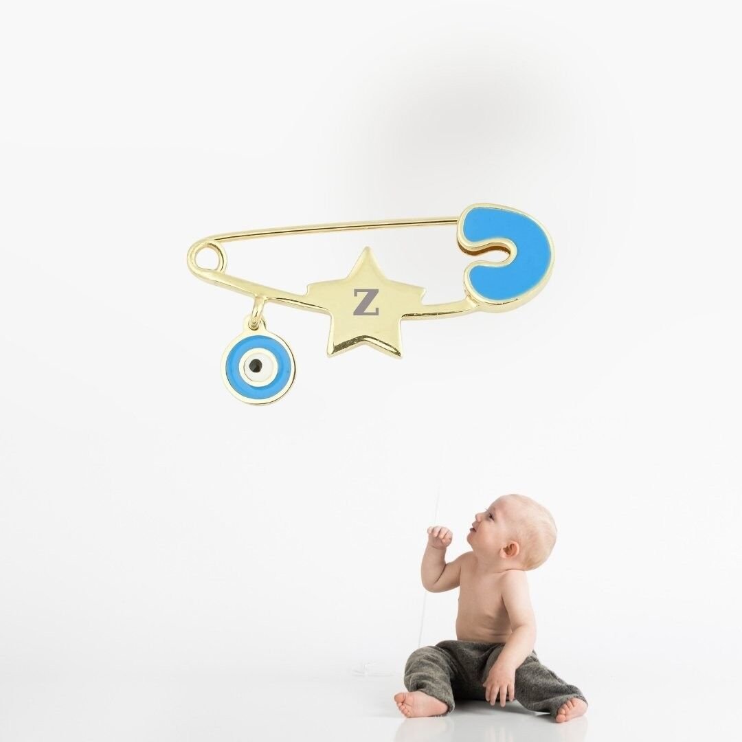 14 Ayar Altın Gözlü Yıldız Harfli Bebek İğnesi - Görsel 2