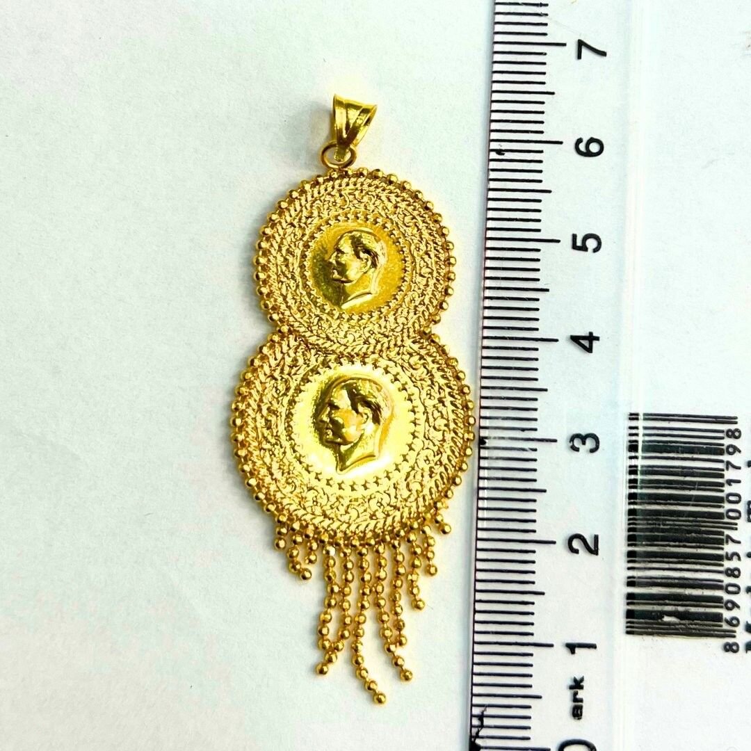 14 Ayar Altın Çift Çeyrekli Kolye Uç - Görsel 2