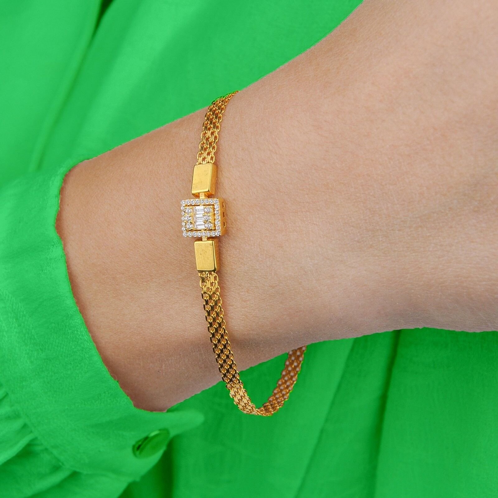 14 Ayar Altın Örme Baget Bileklik - Görsel 2