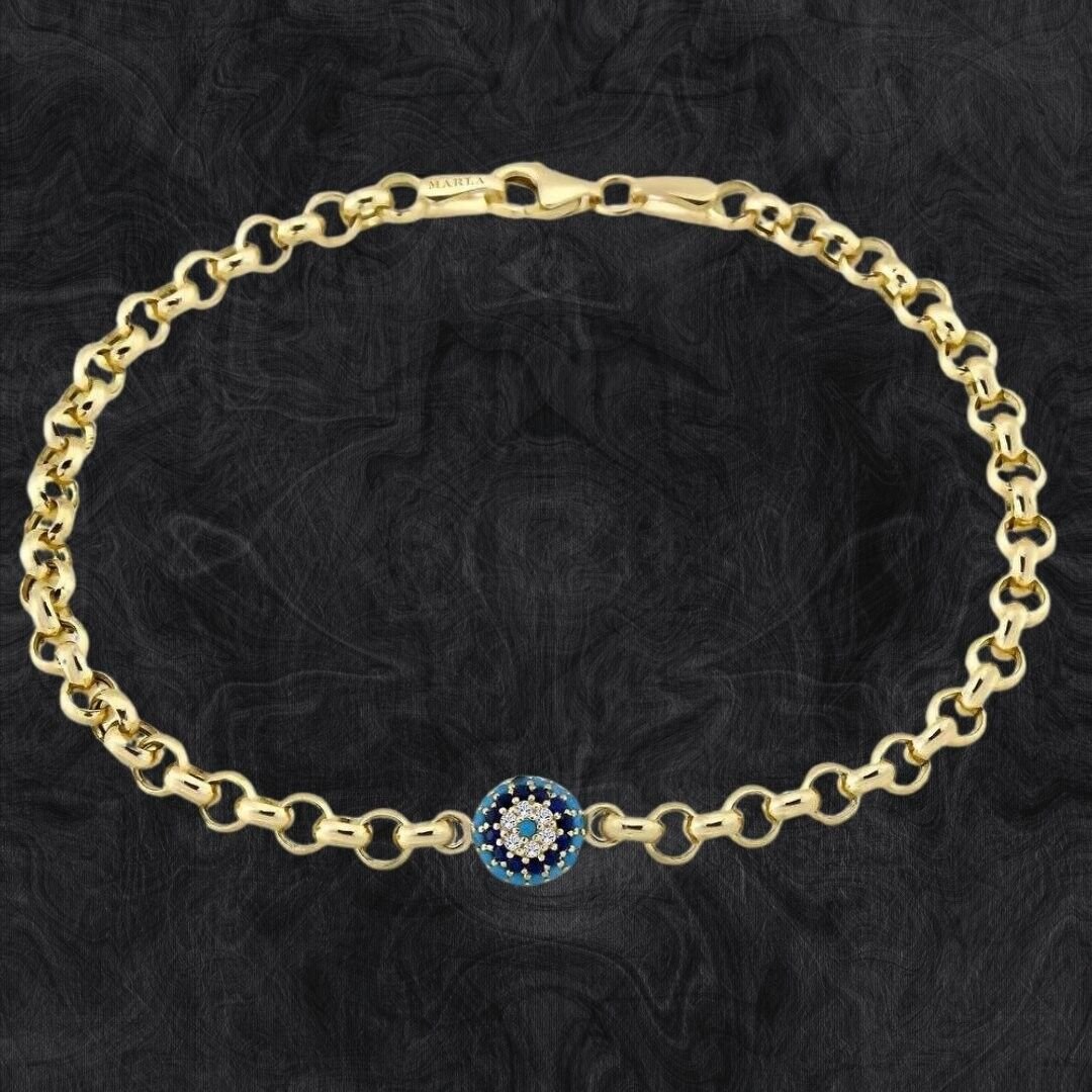 14 Ayar Altın Nazarlı Taşlı Bileklik - Görsel 2