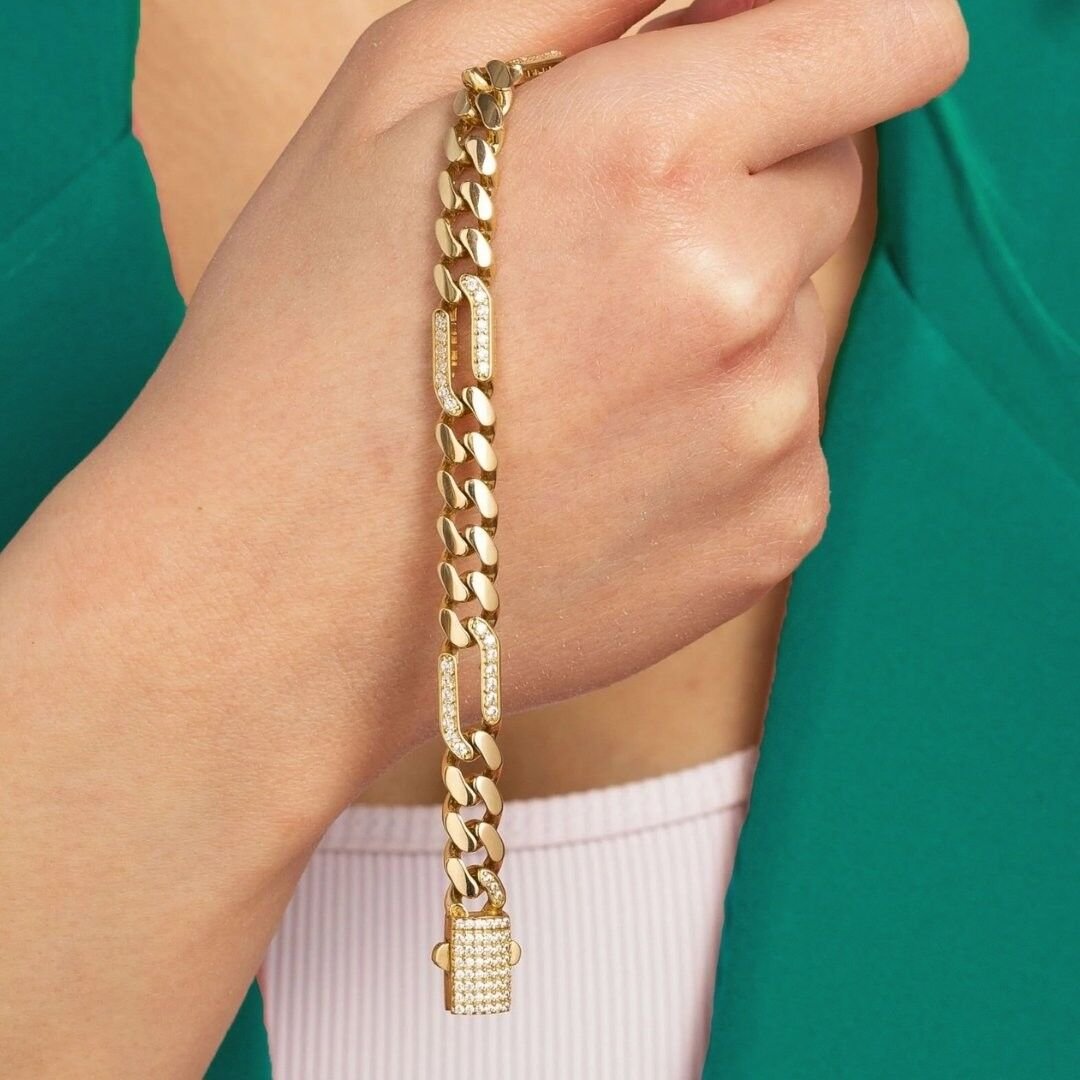 14 Ayar Altın Taşlı Gurmet Zincir Bileklik - Görsel 2