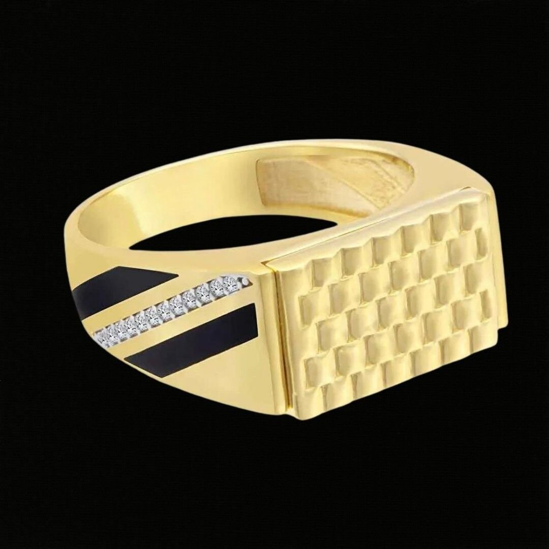 14 Ayar Altın Taşlı Yan Şerit Erkek Yüzüğü - Görsel 2