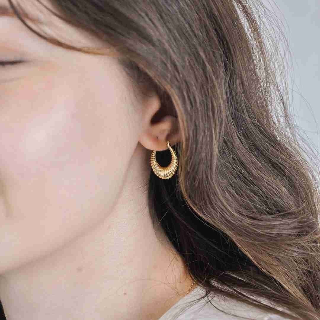 14 Ayar Altın Süzme Midye Halka Küpe - Görsel 2