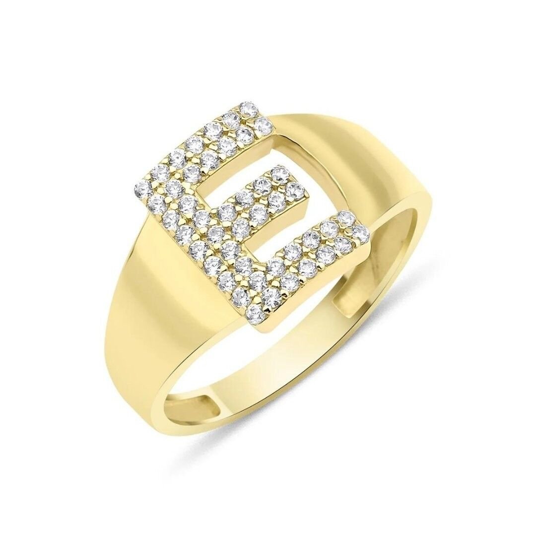 14 Ayar Altın Taşlı Harfli Yüzük - Görsel 3