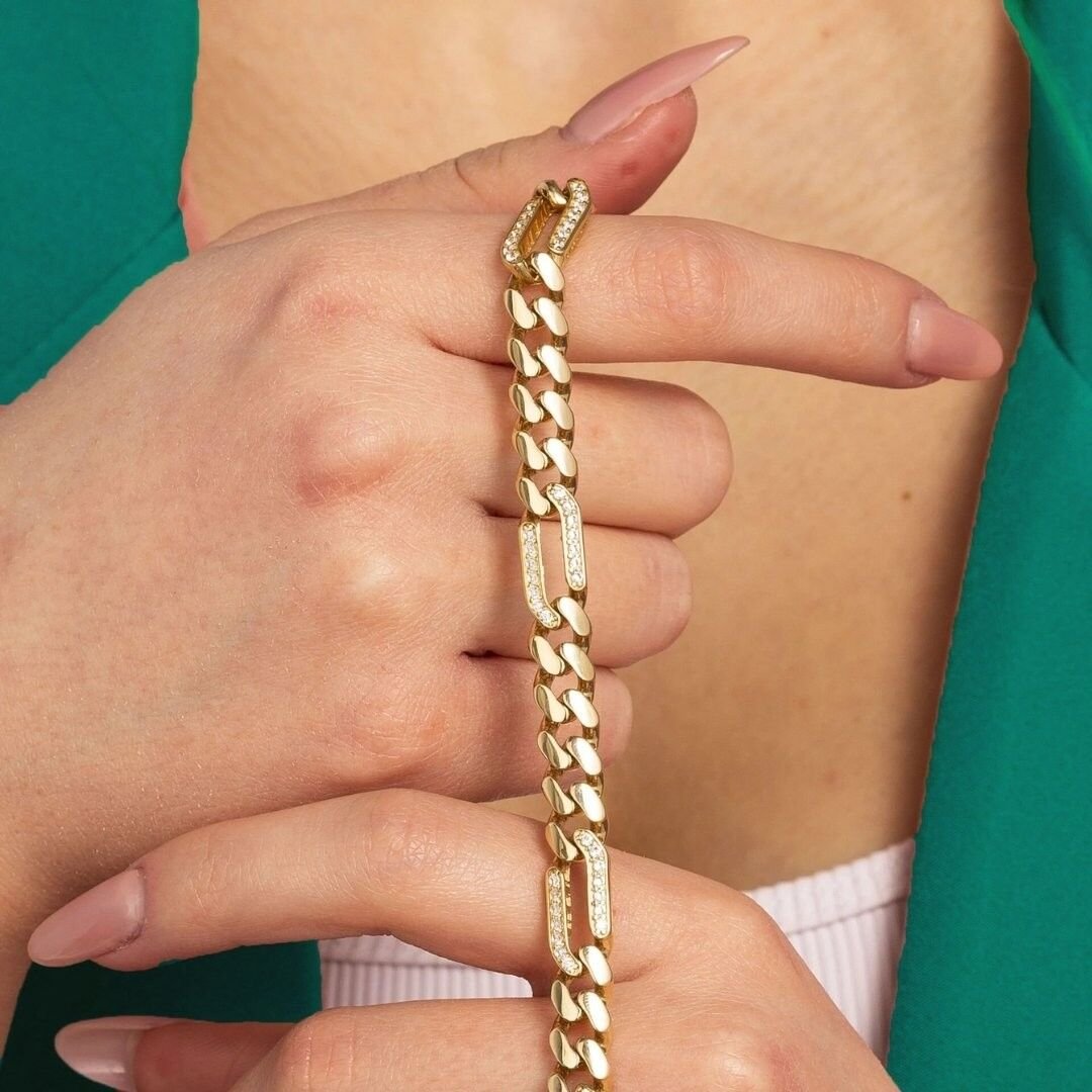 14 Ayar Altın Taşlı Gurmet Zincir Bileklik - Görsel 3