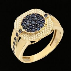 14 Ayar Altın  Siyah Taşlı Kronet Erkek Yüzüğü