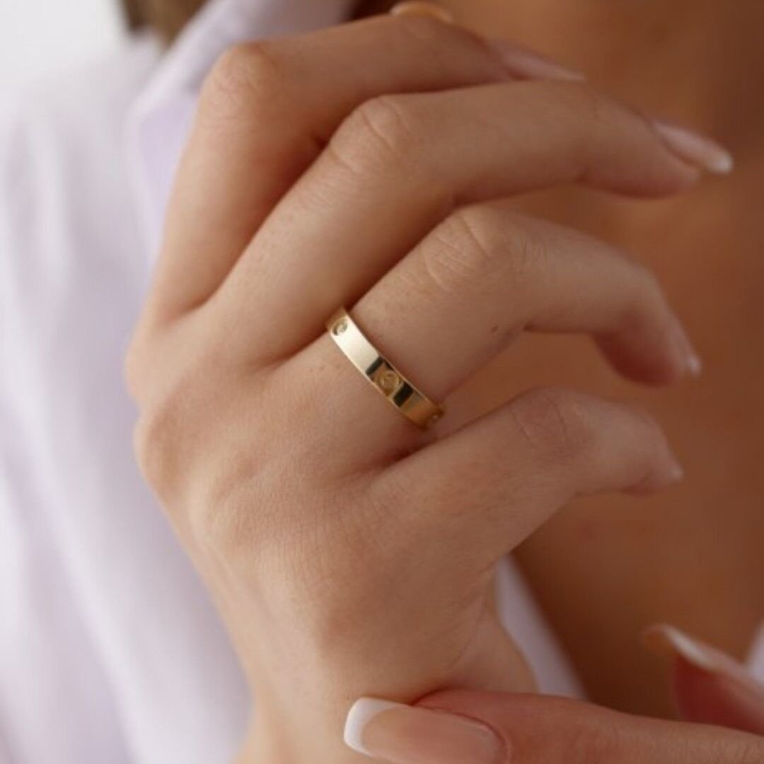 14 Ayar Altın Çivili Alyans 4mm - Görsel 3