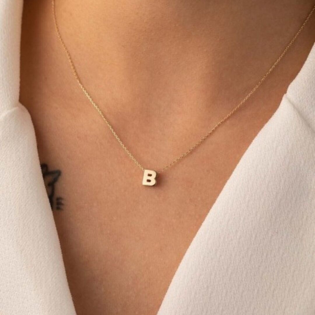 14 Ayar Altın Harf Kolye Üç Boyutlu - Görsel 3