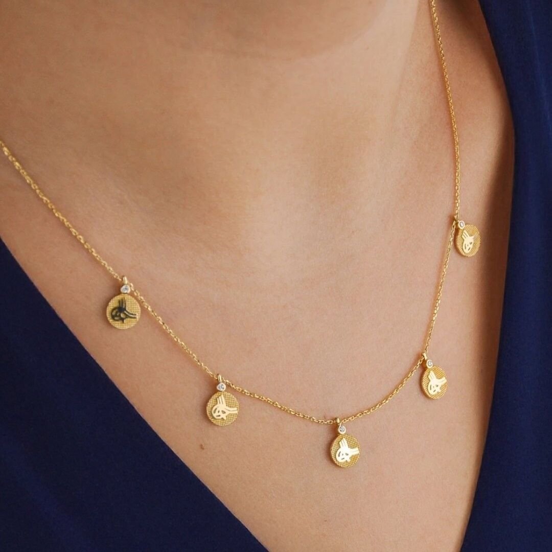 14 Ayar Altın Beşli Tuğra Kolye - Görsel 2