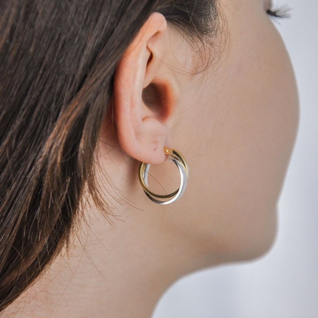 14 Ayar Altın Çift Renkli Halka Küpe - Görsel 2