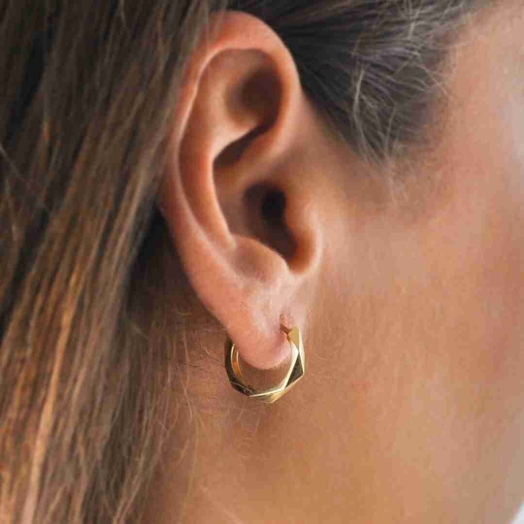 14 Ayar Altın Prizma Halka Küpe - Görsel 2