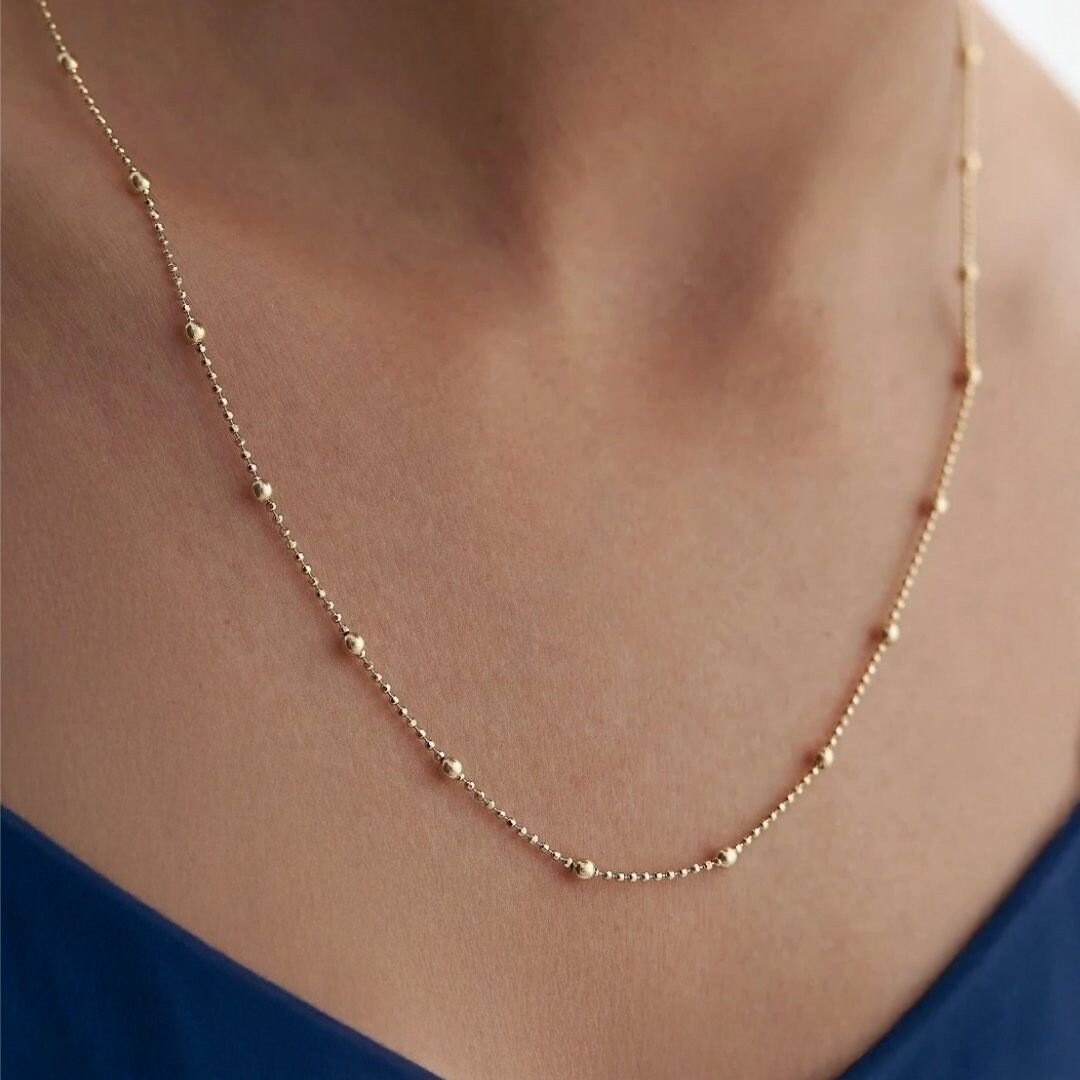 14 Ayar Altın Tırnak Makası Top Zincir - Görsel 2